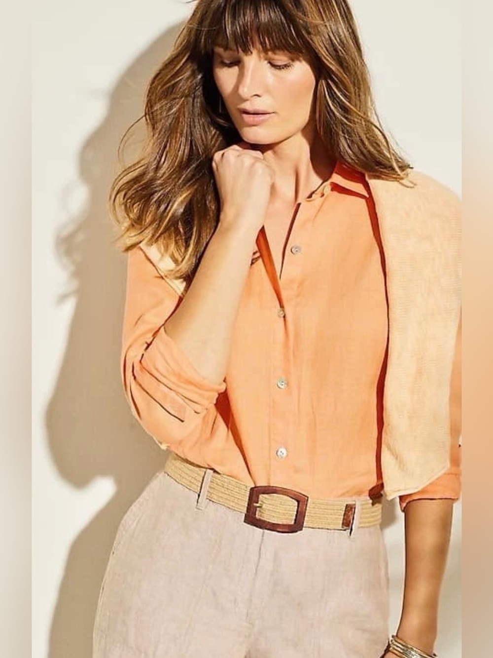 J.Jill Love Linen Orange Button Down Longsleeve Size XL